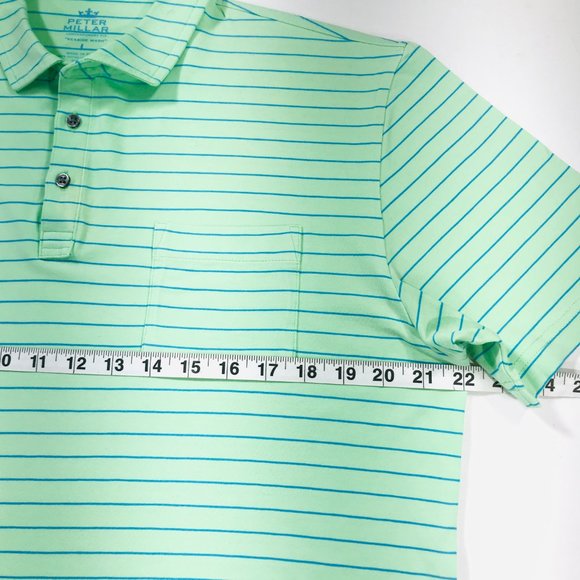 Peter Millar Seaside Wash Polo Shirt S/S Green Blue Striped Men's Size Large - Picture 8 of 11